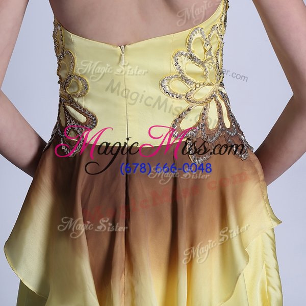 wholesale amazing sleeveless zipper high low beading evening dress