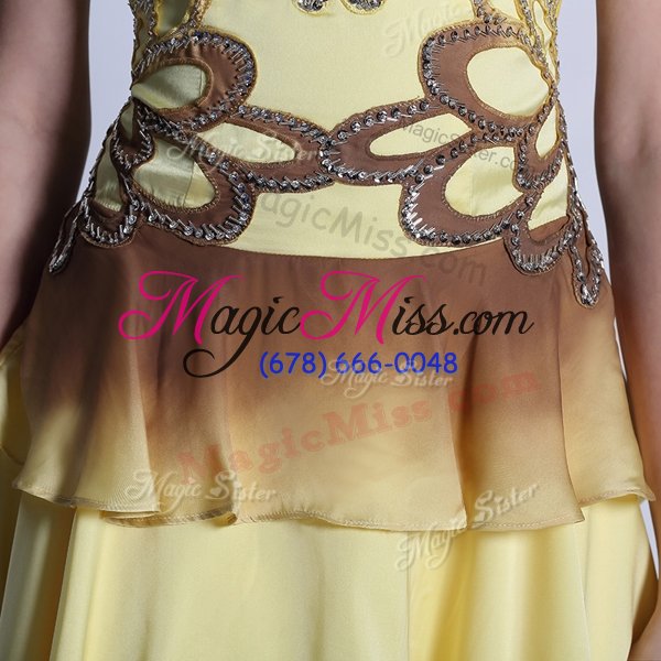 wholesale amazing sleeveless zipper high low beading evening dress