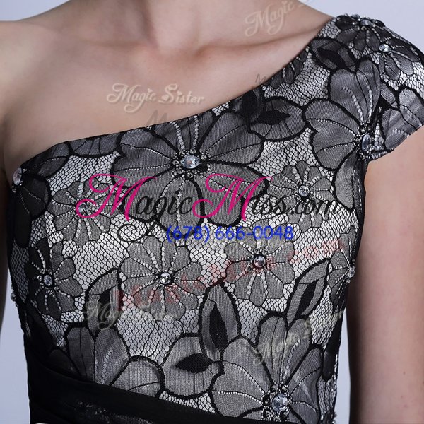 wholesale latest one shoulder lace embroidery black side zipper sleeveless floor length