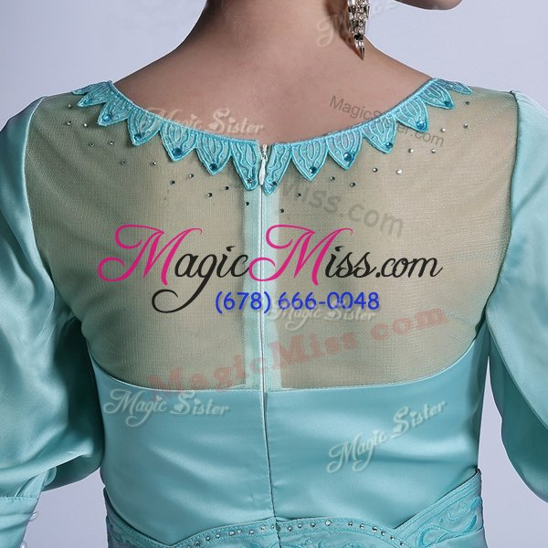 wholesale elegant baby blue bateau neckline sequins and pleated mother of the bride dress half sleeves zipper