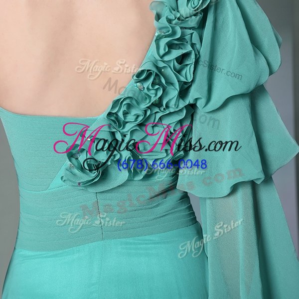wholesale nice one shoulder turquoise chiffon zipper oscars dresses long sleeves floor length ruffles and ruching