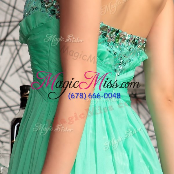 wholesale eye-catching apple green empire halter top sleeveless chiffon sweep train zipper beading prom gown