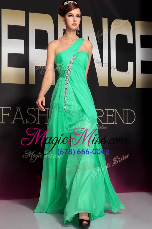 wholesale cheap apple green empire one shoulder sleeveless chiffon floor length backless beading and ruching