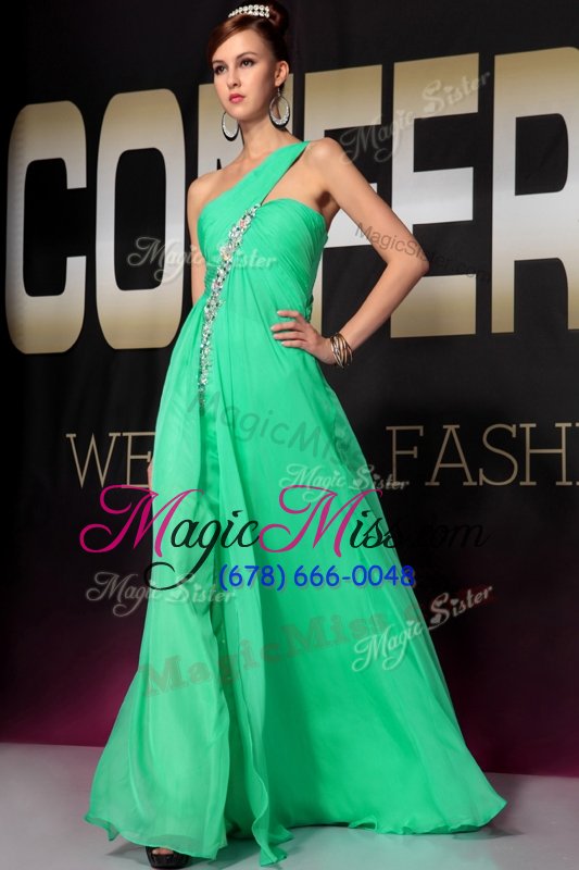 wholesale cheap apple green empire one shoulder sleeveless chiffon floor length backless beading and ruching