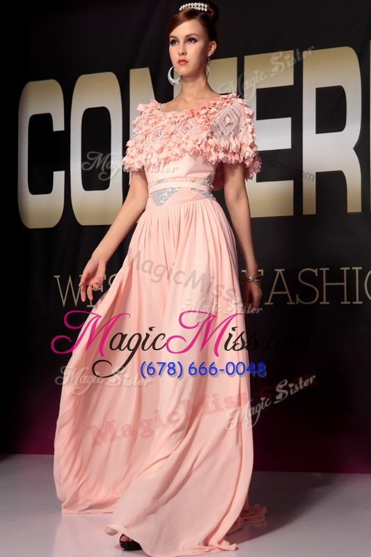wholesale cheap scoop short sleeves side zipper pageant dress pink chiffon