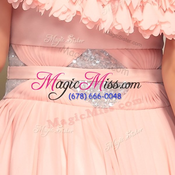 wholesale cheap scoop short sleeves side zipper pageant dress pink chiffon