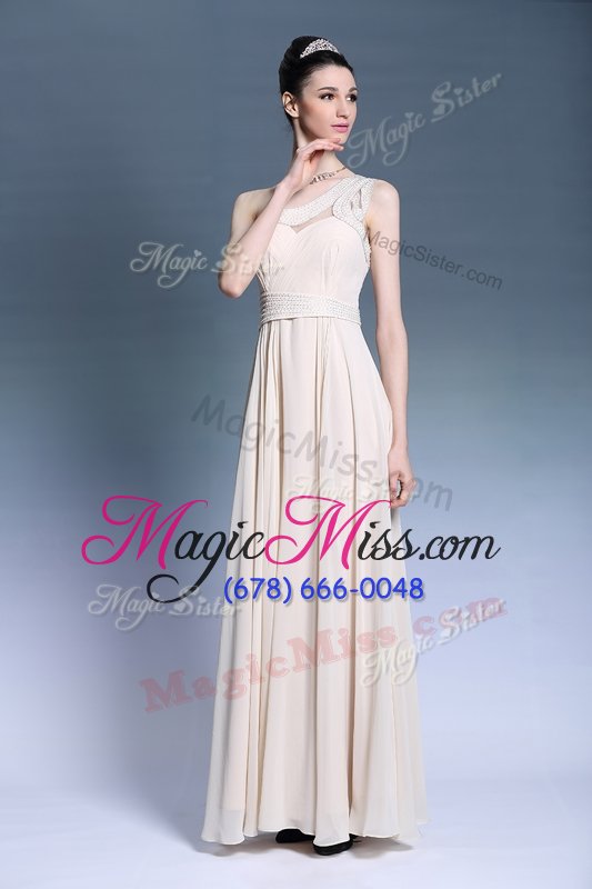 wholesale inexpensive champagne one shoulder neckline beading and ruching homecoming party dress sleeveless side zipper