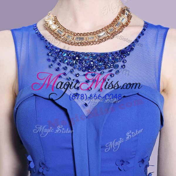 wholesale scoop aqua blue chiffon zipper mother of the bride dress sleeveless floor length beading and appliques