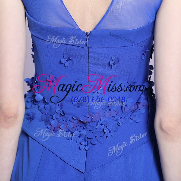 wholesale scoop aqua blue chiffon zipper mother of the bride dress sleeveless floor length beading and appliques