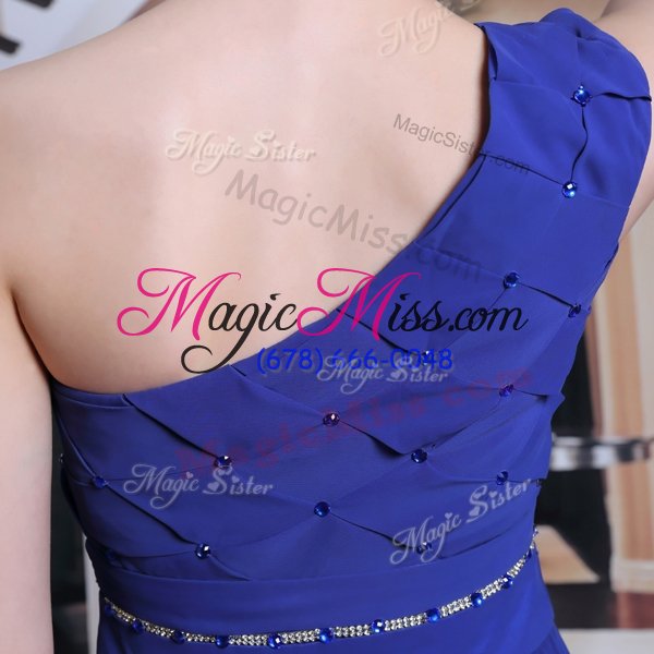 wholesale ideal one shoulder royal blue ball gowns beading and pleated prom party dress side zipper chiffon sleeveless floor length