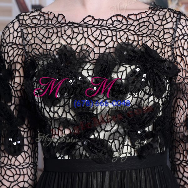 wholesale black clasp handle asymmetric appliques and sequins prom dress chiffon 3|4 length sleeve
