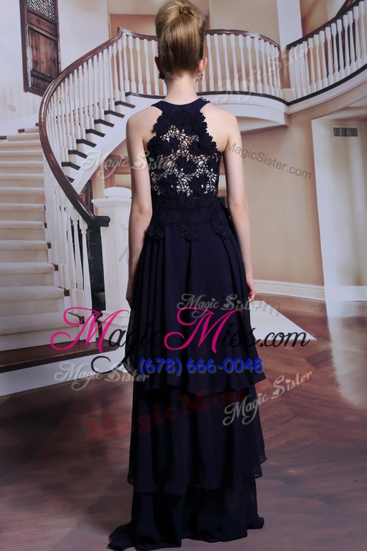 wholesale elegant navy blue scoop lace up beading and lace homecoming dress sleeveless