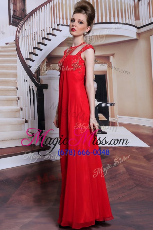 wholesale clearance column/sheath evening dress red scoop chiffon sleeveless floor length side zipper