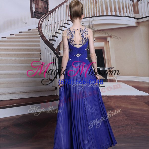 wholesale fine floor length zipper evening dress royal blue and in for prom and party with sequins and pleated