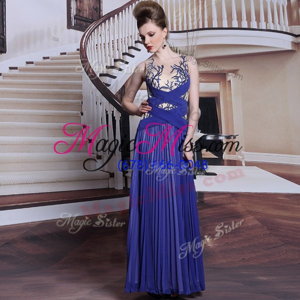 wholesale fine floor length zipper evening dress royal blue and in for prom and party with sequins and pleated