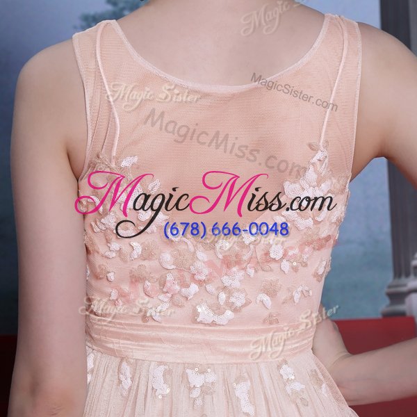 wholesale on sale scoop sleeveless evening gowns floor length lace baby pink chiffon