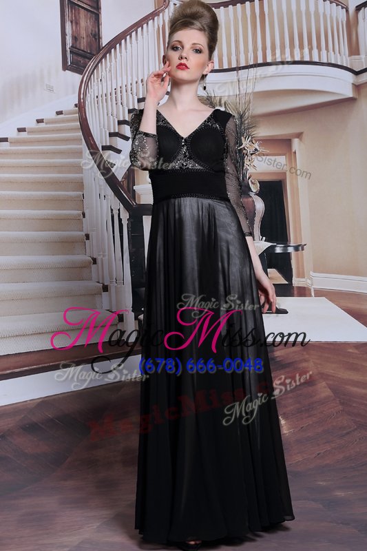 wholesale black 3|4 length sleeve beading floor length mother of the bride dress