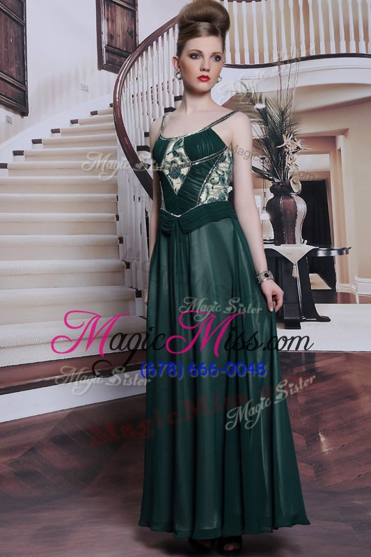 wholesale superior chiffon spaghetti straps sleeveless zipper embroidery homecoming gowns in teal