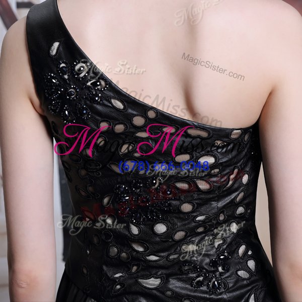 wholesale luxury one shoulder sleeveless side zipper black chiffon