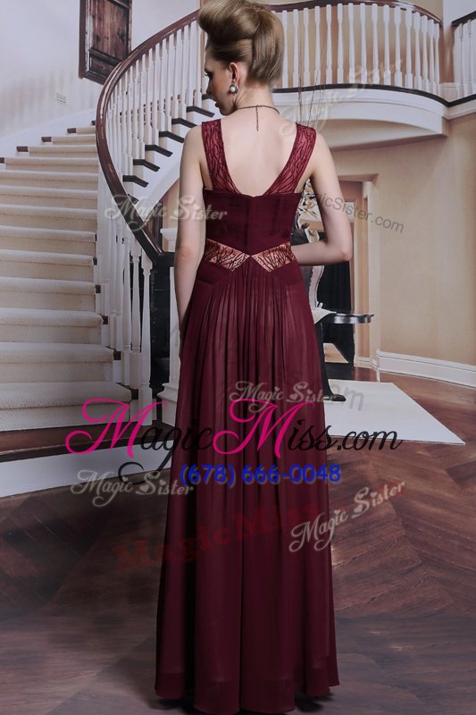 wholesale modest dark purple sleeveless floor length beading and ruching zipper prom party dress
