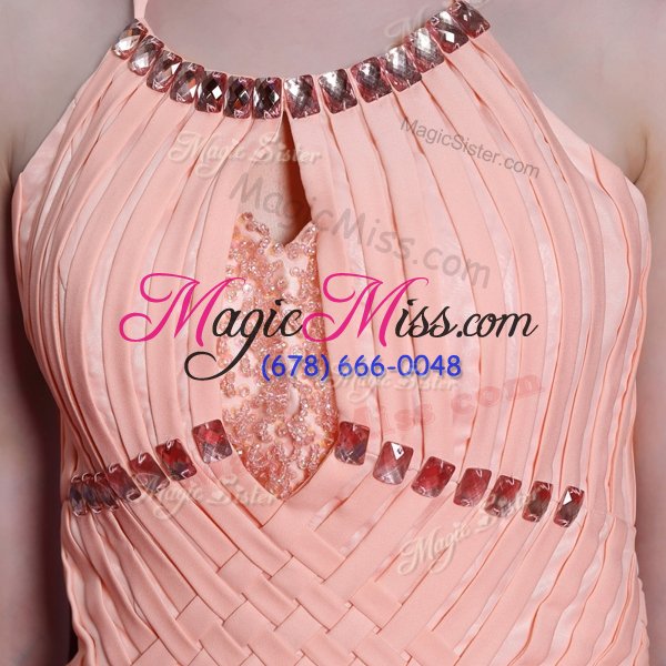 wholesale customized halter top floor length baby pink pageant dress toddler chiffon sleeveless beading and sashes|ribbons