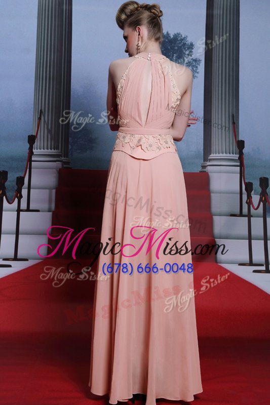wholesale hot selling baby pink sleeveless beading and appliques floor length evening wear