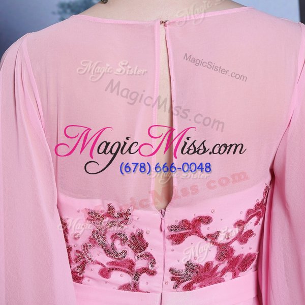 wholesale lovely rose pink column/sheath scoop half sleeves chiffon floor length zipper beading prom evening gown