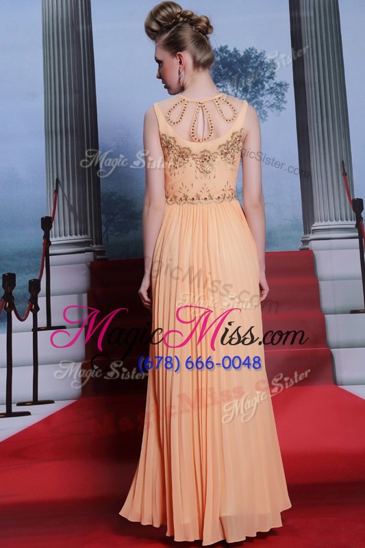 wholesale nice empire dress for prom orange high-neck chiffon sleeveless floor length side zipper