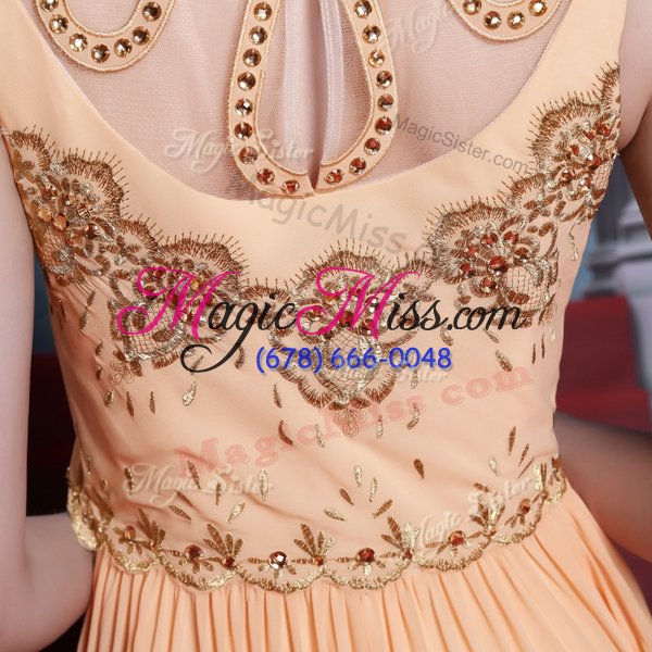wholesale nice empire dress for prom orange high-neck chiffon sleeveless floor length side zipper
