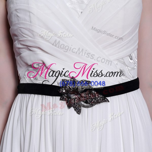 wholesale great white sleeveless floor length ruching and belt side zipper homecoming dress