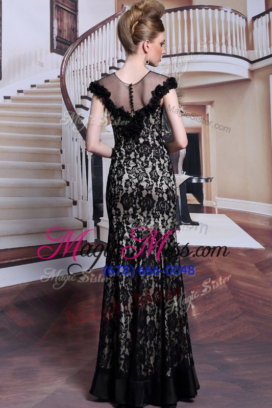 wholesale adorable scoop floor length zipper prom gown black and in for prom and party with beading and lace and hand made flower