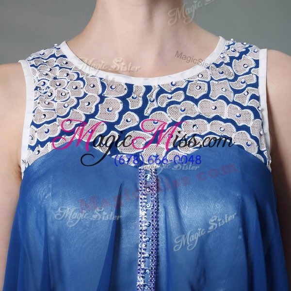 wholesale delicate scoop blue zipper prom evening gown beading sleeveless floor length