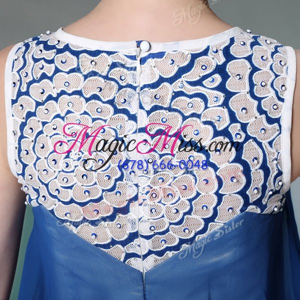 wholesale delicate scoop blue zipper prom evening gown beading sleeveless floor length