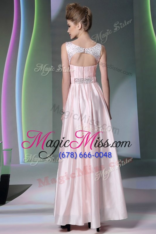 wholesale suitable baby pink empire silk like satin scoop sleeveless beading floor length zipper prom dress