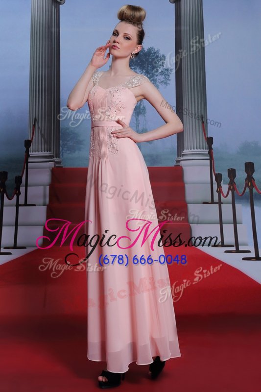 wholesale flirting cap sleeves beading side zipper prom evening gown
