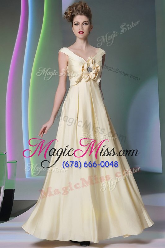 wholesale scoop light yellow cap sleeves chiffon side zipper prom gown for prom and party