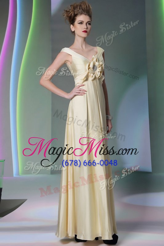 wholesale scoop light yellow cap sleeves chiffon side zipper prom gown for prom and party