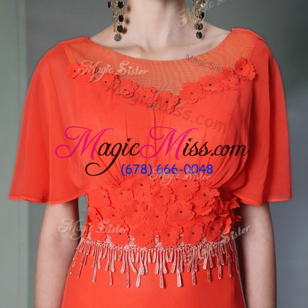 wholesale traditional scoop short sleeves mother of the bride dress ankle length appliques orange chiffon