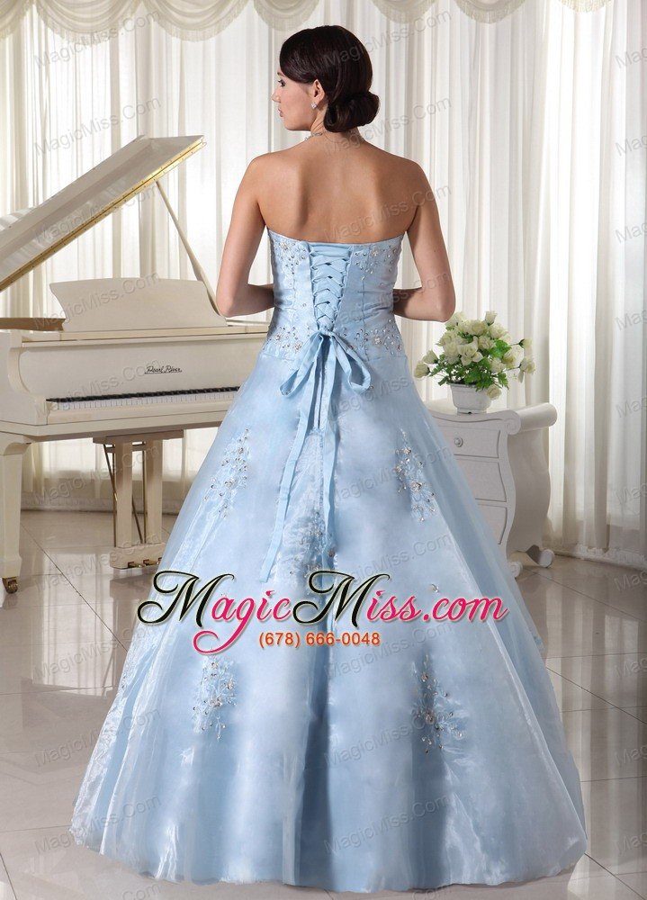 wholesale organza appliques with beading over skirt sweetheart light blue a-line quinceanera dress for military ball