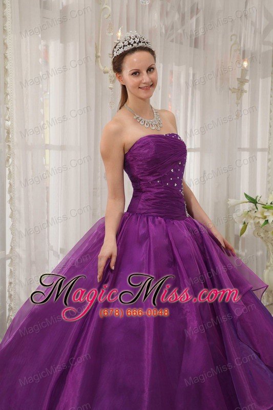 wholesale purple ball gown strapless floor-length organza beading quinceanera dress