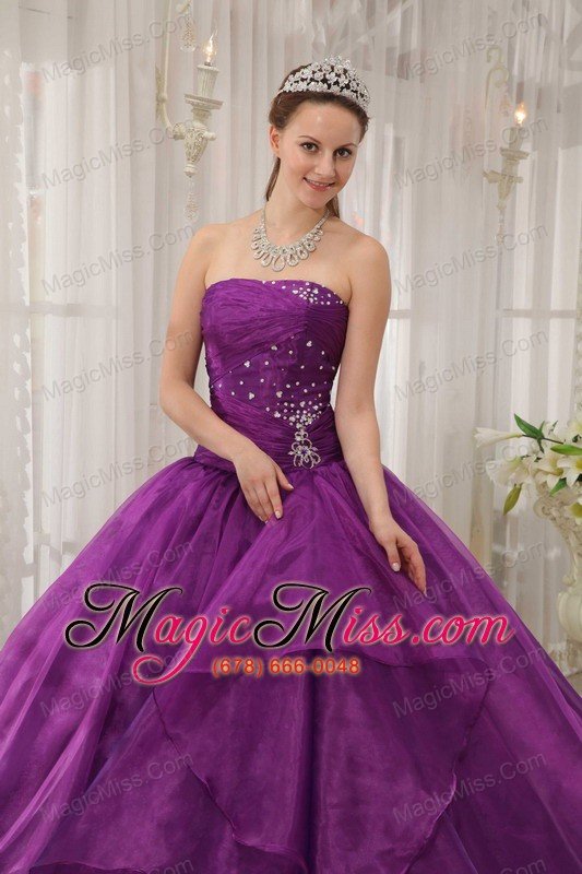 wholesale purple ball gown strapless floor-length organza beading quinceanera dress