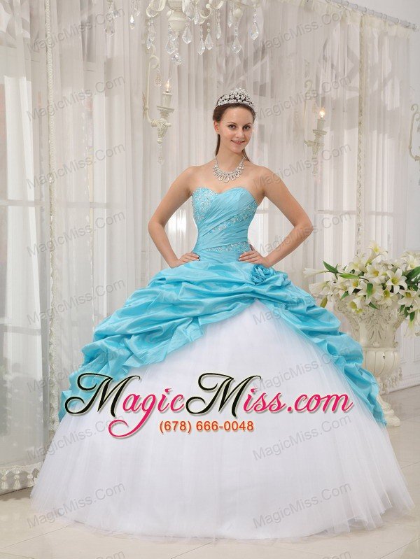 wholesale aqua blue ball gown sweetheart floor-length taffeta and tulle beading quinceanera dress