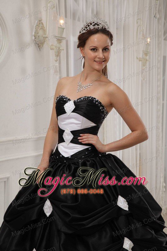 wholesale black and white ball gown sweetheart floor-length taffeta and organza beading quinceanera dress