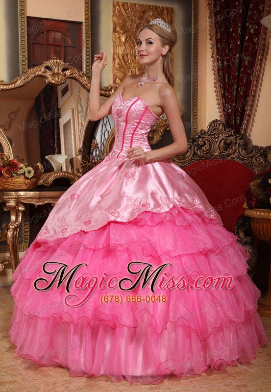 wholesale rose pink ball gown sweetheart floor-length taffeta and oragnza embroidery quinceanera dress