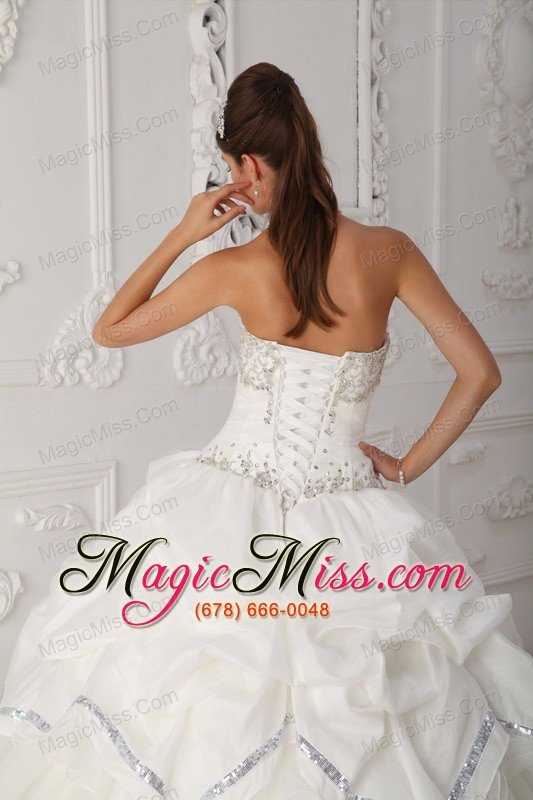wholesale white ball gown sweetheart floor-length organza and taffeta beading quinceanera dress