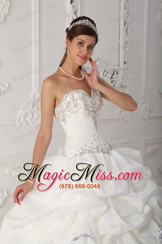 wholesale white ball gown sweetheart floor-length organza and taffeta beading quinceanera dress
