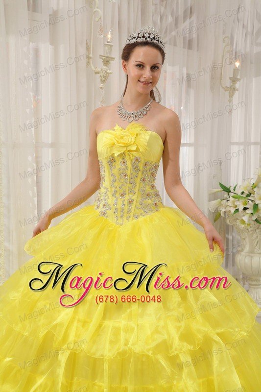 wholesale yellow ball gown strapless floor-length taffeta and organza beading quinceanera dress