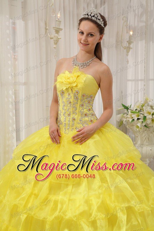 wholesale yellow ball gown strapless floor-length taffeta and organza beading quinceanera dress
