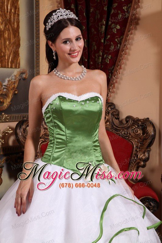 wholesale spring green and white ball gown strapless floor-length organza embroidery quinceanera dress