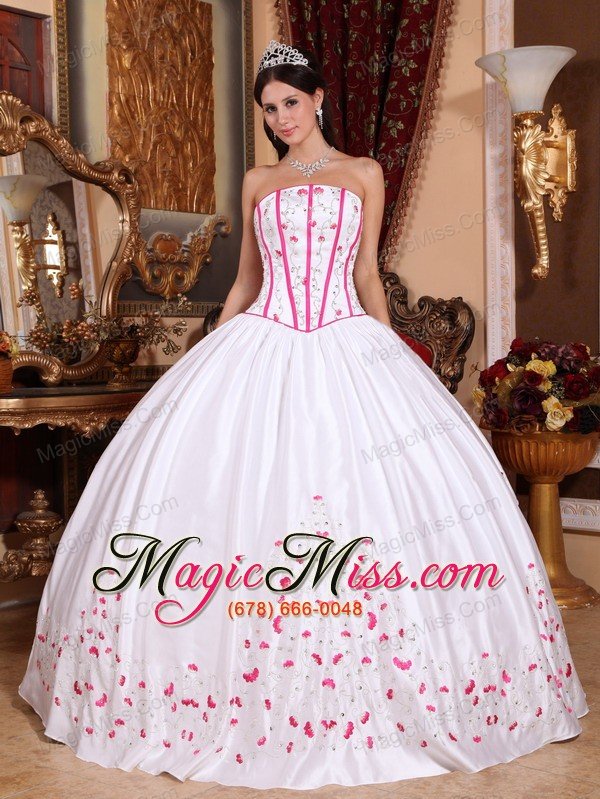 wholesale white ball gown strapless floor-length taffeta beading and embroidery quinceanera dress